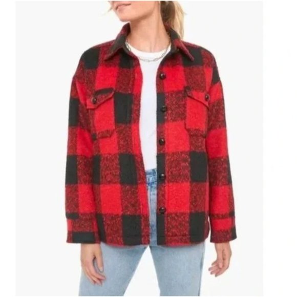 Pomander Place Tuckernuck Austen Shirt Jacket Red Buffalo Check Wool Shacket M - Picture 7 of 7